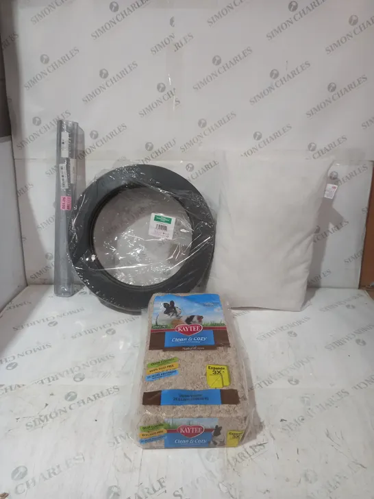 BOX OF APPROXIMATELY 6 ASSORTED ITEMS TO INCLUDE - CLEAR WRAP - PILLOW - BIODEGRADABLE RING ECT