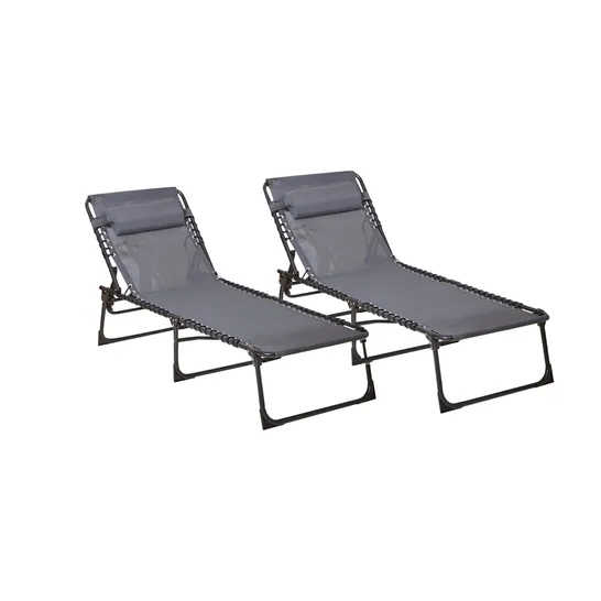 BOXED SET OF 2 NEO OUTDOOR FOLDING SUN LOUNGERS - GREY (1 BOX)