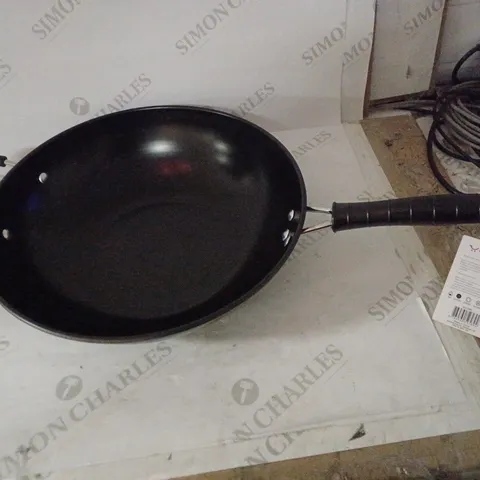 HOMESTORE DIRECT LARGE BLACK CARBON STEEL NON-STICK STIR FRY WOK PAN WITH HELPER HANDLE 32CM