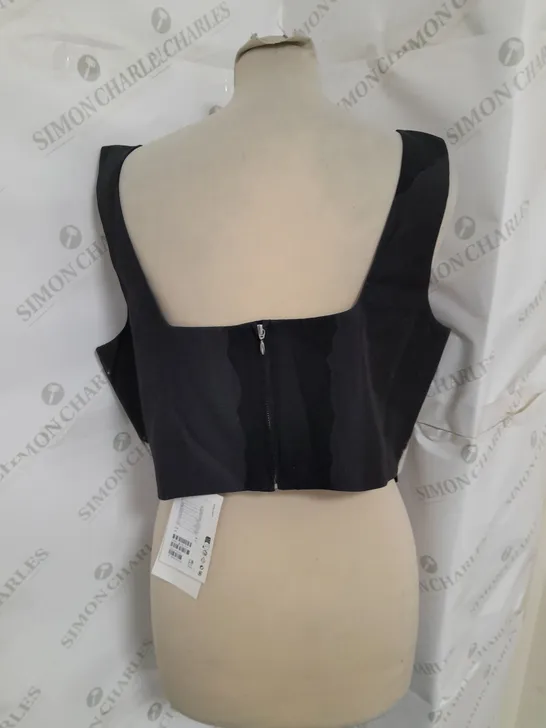 STEPHAN DOHERTY ZIP BACK SQUARE NECK BODICE TOP IN BLACK AND BROWN DESIGN SIZE 18 RRP £69