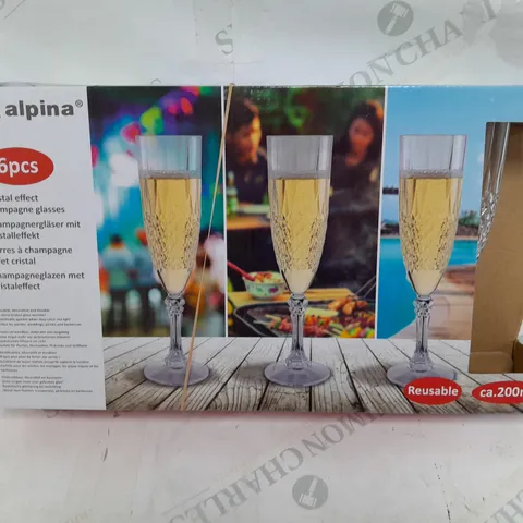 BOXED ALPINA CRYSTAL EFFECT CHAMPAGNE GLASSES (6pcs)