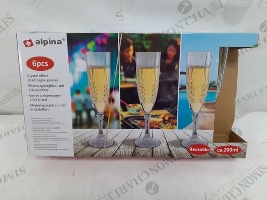 BOXED ALPINA CRYSTAL EFFECT CHAMPAGNE GLASSES (6pcs)