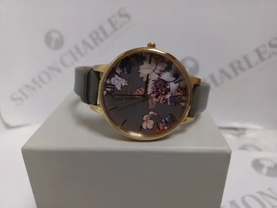 OLIVIA BURTON MARBLE FLORALS DARK GREY & ROSE GOLD WATCH