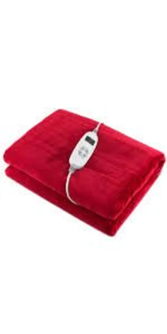 BOXED COSTWAY ELECTRIC HEATED THROW BLANKET, EXTRA LARGE ELECTRIC OVER BLANKET WITH 10 HEAT SETTINGS, 9-HOUR TIMER FUNCTION & DIGITAL REMOTE, MACHINE WASHABLE LUXURY FLANNEL HEATING THROW, RED (1 BOX)