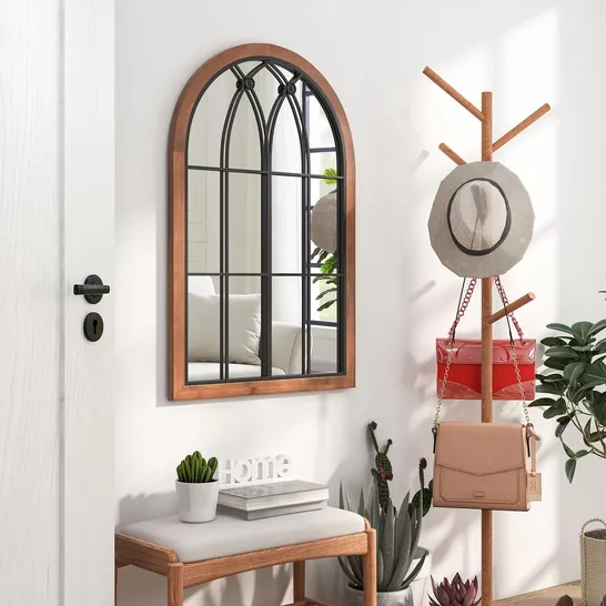 BOXED ARCHED WINDOW FINISHED WALL MOUNTED MIRROR WITH BACK BOARD - NATURAL