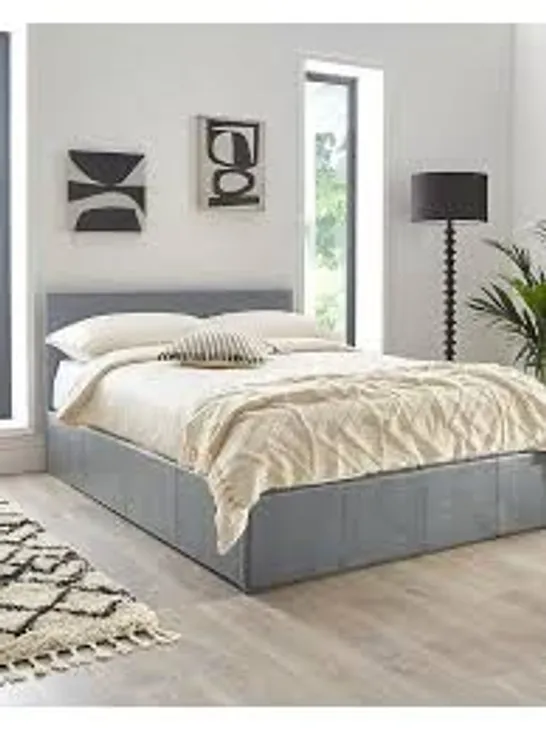 BOXED MARSTON FAUX LEATHER LIFT UP KING SIZED BED FRAME - GREY (2 BOXES)