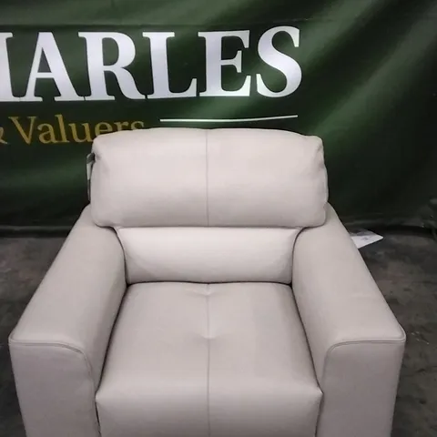 QUALITY ITALIAN DESIGNER MARCOS WHITE GREY LEATHER ARMCHAIR