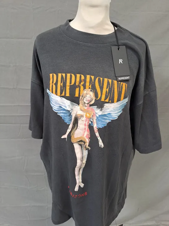 REPRESENT REBORN T-SHIRT IN AGED BLACK SIZE SMALL