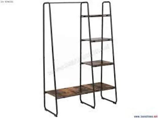 BOXED COSTWAY CLOTHES RACK WITH SHELVES, INDUSTRIAL GARMENT RACK WITH 5-TIER SHELVES - COFFEE 