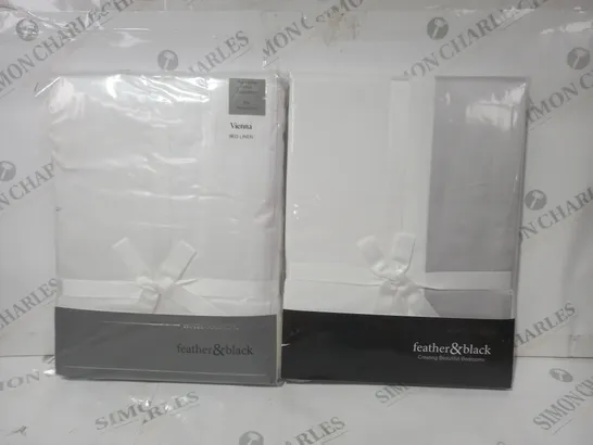 BOX OF APPROXIMATELY 10 ASSORTED HOUSEHOLD ITEMS TO INCLUDE FEATHER & BLACK KING SIZE DUVET COVER IN TWO TONE SILVER/GREY, FEATHER & BLACK KING SIZE DUVET COVER IN WHITE, ETC