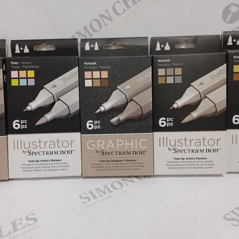 LOT OF 5 ASSORTED 6-PACKS OF SPECTRUM NOIR MARKERS INCLUDES GRAPHIC AND ILLUSTRATOR STYLES 