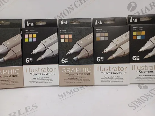 LOT OF 5 ASSORTED 6-PACKS OF SPECTRUM NOIR MARKERS INCLUDES GRAPHIC AND ILLUSTRATOR STYLES 