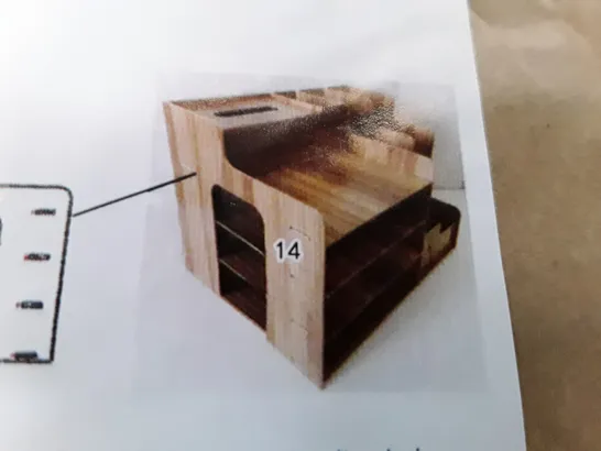 BOXED WOODEN DESK TIDY ORGANISER WITH 2 FILE RACK STORAGE