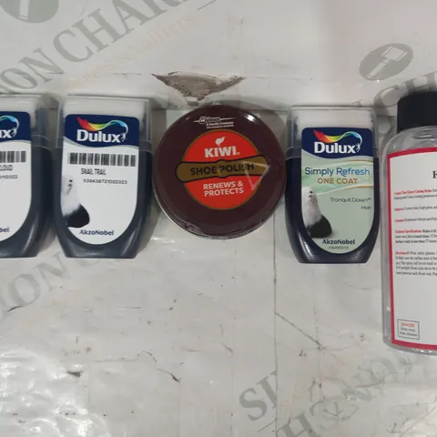 LOT OF APPROXIMATELY 15 ASSORTED HOUSEHOLD ITEMS TO INCLUDE CRYSTAL CLEAR EPOXY RESIN, DULUX SIMPLY REFRESH ONE COAT, ETC