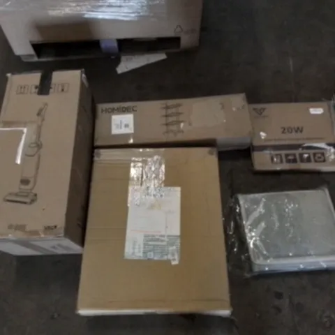 PALLET OF UNPROCESSED ITEMS TO INCLUDE HOMEDICS DRYING RACK, LAPTOP DESK, AND VFC8 BOXED HOOVER