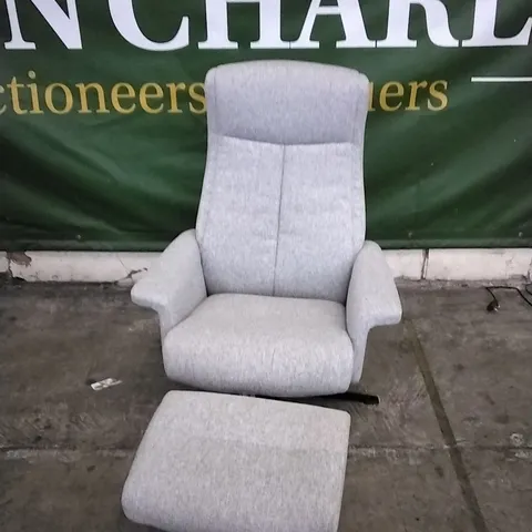 QUALITY BRITISH DESIGNED & MANUFACTURED G PLAN LUKAS MANUAL RECLINER SWIVEL CHAIR AND FOOTSTOOL CAMBRIDGE GREY FABRIC