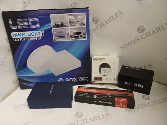 BOX OF APPROXIMATELY 10 ASSORTED ITEMS TO INCLUDE WIFI CAMERA, LED MAGNETIC FLASH, LED PANEL ETC