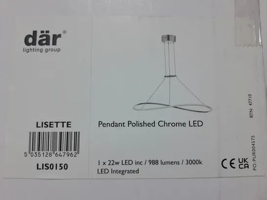 BRAND NEW BOXED DAR LISETTE PENDANT POLISHED CHROME LED (LS0150)