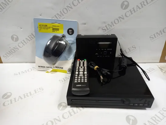 LOT OF APPROXIMATELY 10 ASSORTED ELECTRICALS INCLUDE WIRED OPTICAL MOUSE, POCKET RADIO, HDMI DVD PLAYER WITH REMOTE, ETC