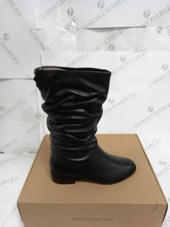 DUNE LEATHER RUCHED CALF BOOTS IN BLACK SIZE 4