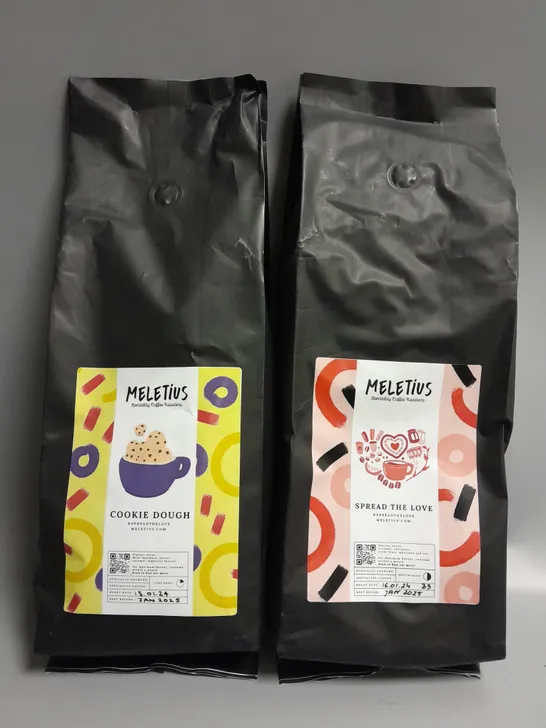 LOT OF 2 PACKS OF MELETIUS COFFEE INCLUDE COOKIE DOUGH AND SPREAD THE LOVE