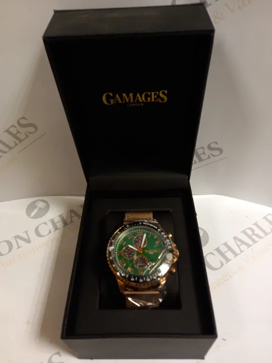 BOXED GAMAGES PINNACLE ROSE GOLD GREEN DIAL WATCH