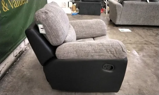 DESIGNER SANTORI BLACK FAUX LEATHER AND GREY FABRIC MANUAL RECLINING ARMCHAIR  RRP £649