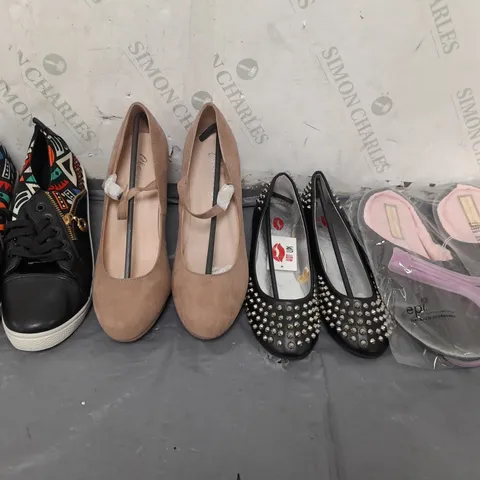 BOX OF APPROXIMATELY 10 ASSORTED WOMENS SHOES IN VARIOUS COLOURS, STYLES AND SIZES