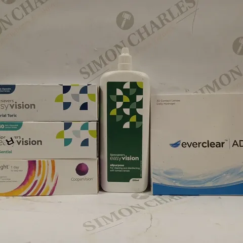 BOX OF APPROX 20 ASSORTED VISION CARE ITEMS TO INCLUDE -  SPECSAVERS EASY VISION LINEARIAL TORIC - SPECSAVERS EASY VISION ALL PURPOSE - EVERCLEAR ADM 30 CONTACT LENSES ECT