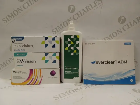 BOX OF APPROX 20 ASSORTED VISION CARE ITEMS TO INCLUDE -  SPECSAVERS EASY VISION LINEARIAL TORIC - SPECSAVERS EASY VISION ALL PURPOSE - EVERCLEAR ADM 30 CONTACT LENSES ECT