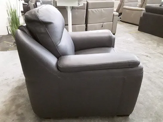 QUALITY ITALIAN DESIGNER PARMA NEW ARMCHAIR - DARK GREY LEATHER 