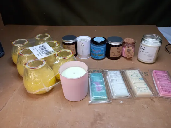 LOT OF APPROXIMATEY 10 SCENTED ITEMS TO INCLUDE CANDLES, WAXMELTS, SOY POTS