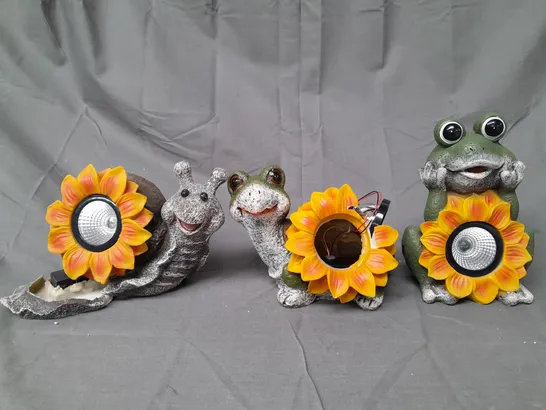 BOXED GARDEN REFLECTIONS SET OF 3 TURTLE SNAIL & FROGS SOLAR SUNFLOWER LIGHTS