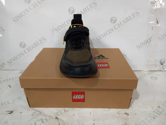 BOXED PAIR OF ADIDAS LEGO SPORT PRO EL K SHOES IN BLACK/YELLOW UK SIZE 1