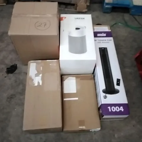 PALLET OF ASSORTED ITEMS INCLUDING ANSIO TOWER FAN, AIR PURIFIER, RETRACTABLE BABY GATE, MASTER CANOPY CANOPY