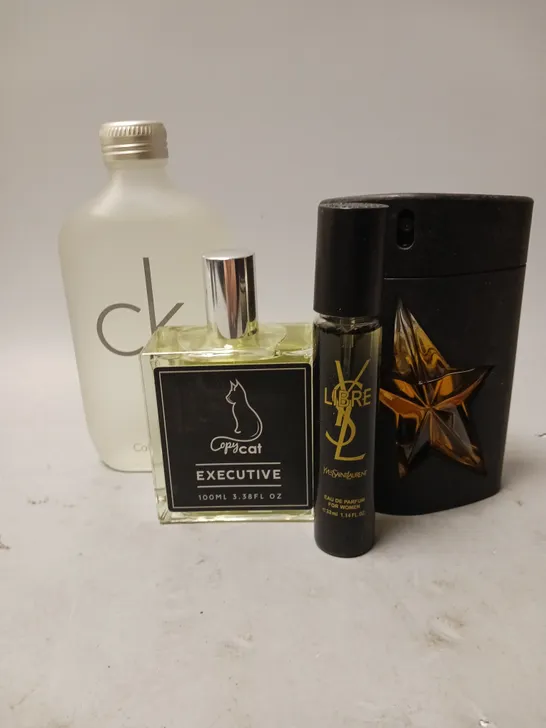 LOT OF 4 ASSORTED UNBOXED FRAGRANCES TO INCLUDE - CALVIN KLEIN ONE - YSL LIBRE - THIERRY MUGLER AMEN - COLLECTION ONLY