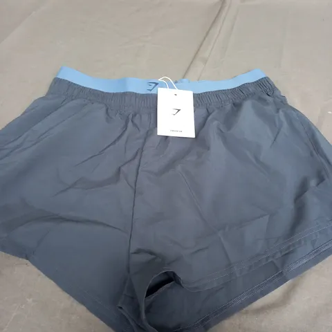 GYMSHARK DOUBLE WAISTBAND SHORTS IN BLUE - SMALL