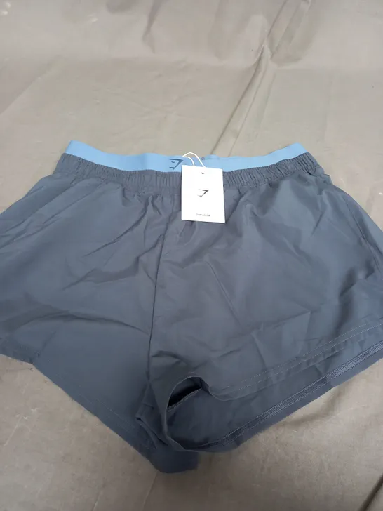 GYMSHARK DOUBLE WAISTBAND SHORTS IN BLUE - SMALL