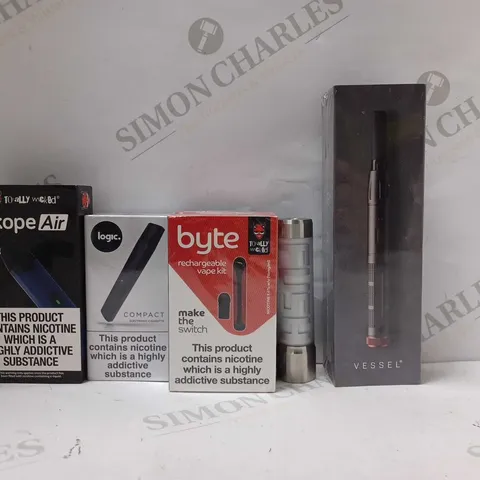 BOX OF APPROX 25 ASSORTED E-CIGARETTES TO INCLUDE - BYTE MAKE THE SWITCH - FUEL VAPE - VESSEL EXPEDITION BLACK & RED ECT