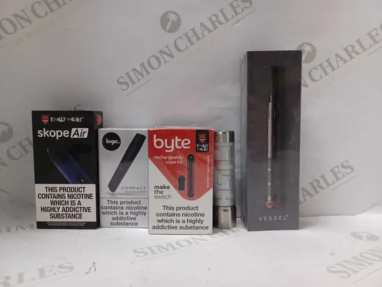 BOX OF APPROX 25 ASSORTED E-CIGARETTES TO INCLUDE - BYTE MAKE THE SWITCH - FUEL VAPE - VESSEL EXPEDITION BLACK & RED ECT