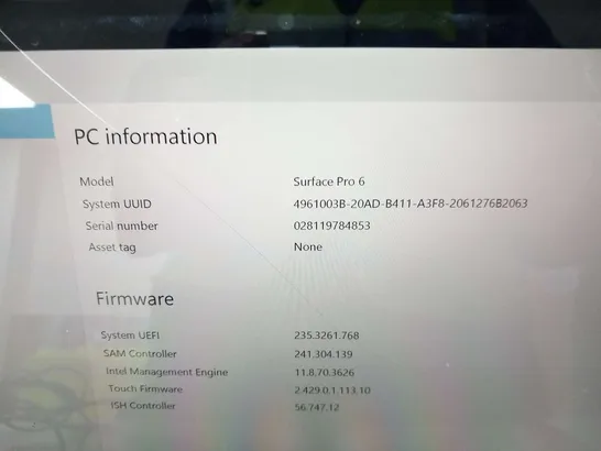 MICROSOFT SURFACE PRO 6 256GB 1796