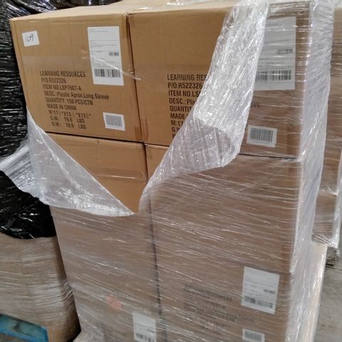 PALLET OF 24 CASES OF DISPOSABLE PLASTIC LONG SLEEVED APRONS, 150 PER CASE