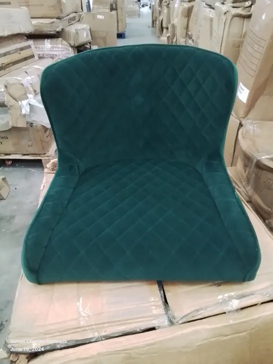 A BOXED PAIR OF RACING GREEN SOFT VELVET UPHOLSTERED SIDE CHAIRS/STOOLS