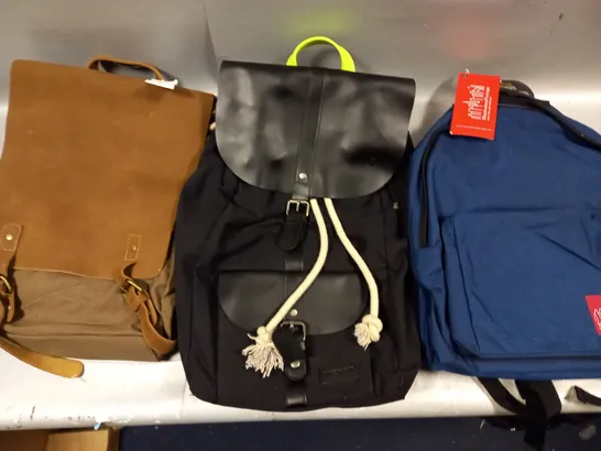 LOT OF 3 ASSORTED BACKPACKS TO INCLUDE FORBES & LEWIS AND MANHATTAN PORTAGE 