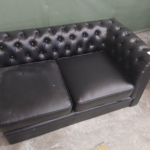 DESIGNER BLACK LEATHER CHESTERFIELD TWO SEATER SECTION 