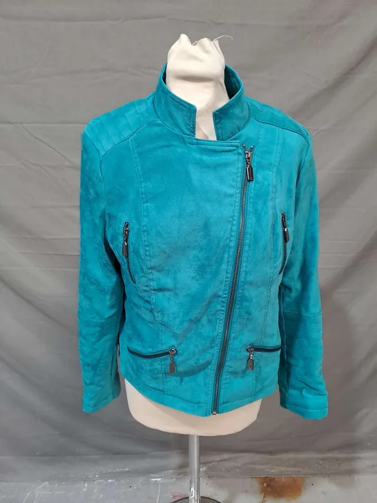 DANNII MINOGUE FAUX BIKER JACKET IN TEAL SIZE 10