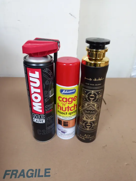 APPROXIMATELY 10 HOUSEHOLD AEROSOLS TO INCLUDE HUTCH SPRAY, AIR FRESHENER AND CHAIN LUBE