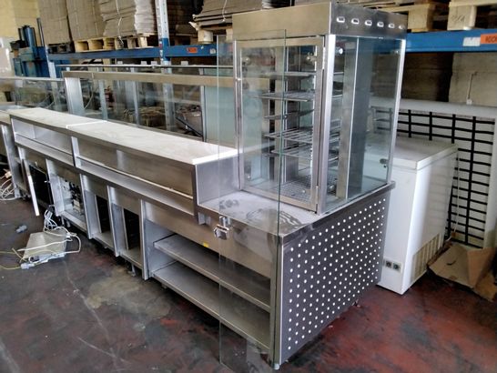LARGE COMMERCIAL SERVE OVER COUNTER DISPLAY UNIT, HEATED WITH BAIN MARIE & HEATED DISPLAY UNIT APPTOX 13' WIDE