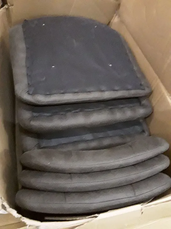 BOX CONTAINING 6 DARK GREY DINING CHAIRS (NO LEGS)