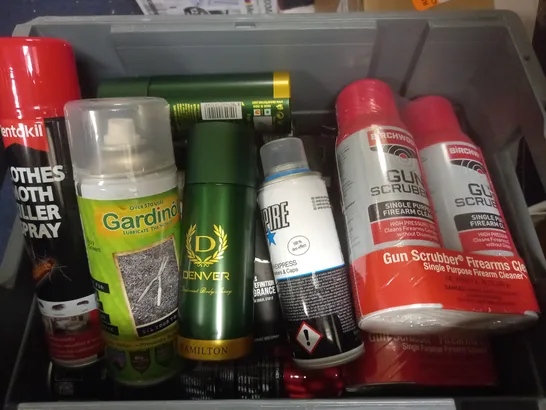 BOX OF APPROX 12 ASSORTED AEROSOLS TO INCLUDE - LYNX BLACK - RENTOKIL CLOTHES MOTH KILLER SPRAY - EMPIRE FRESH EXPRESS ECT